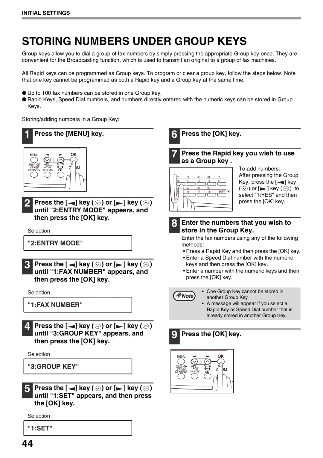 Sharp AR-FX9 manual Storing Numbers Under Group Keys, 3GROUP KEY, Enter the numbers that you wish to store in the Group Key 