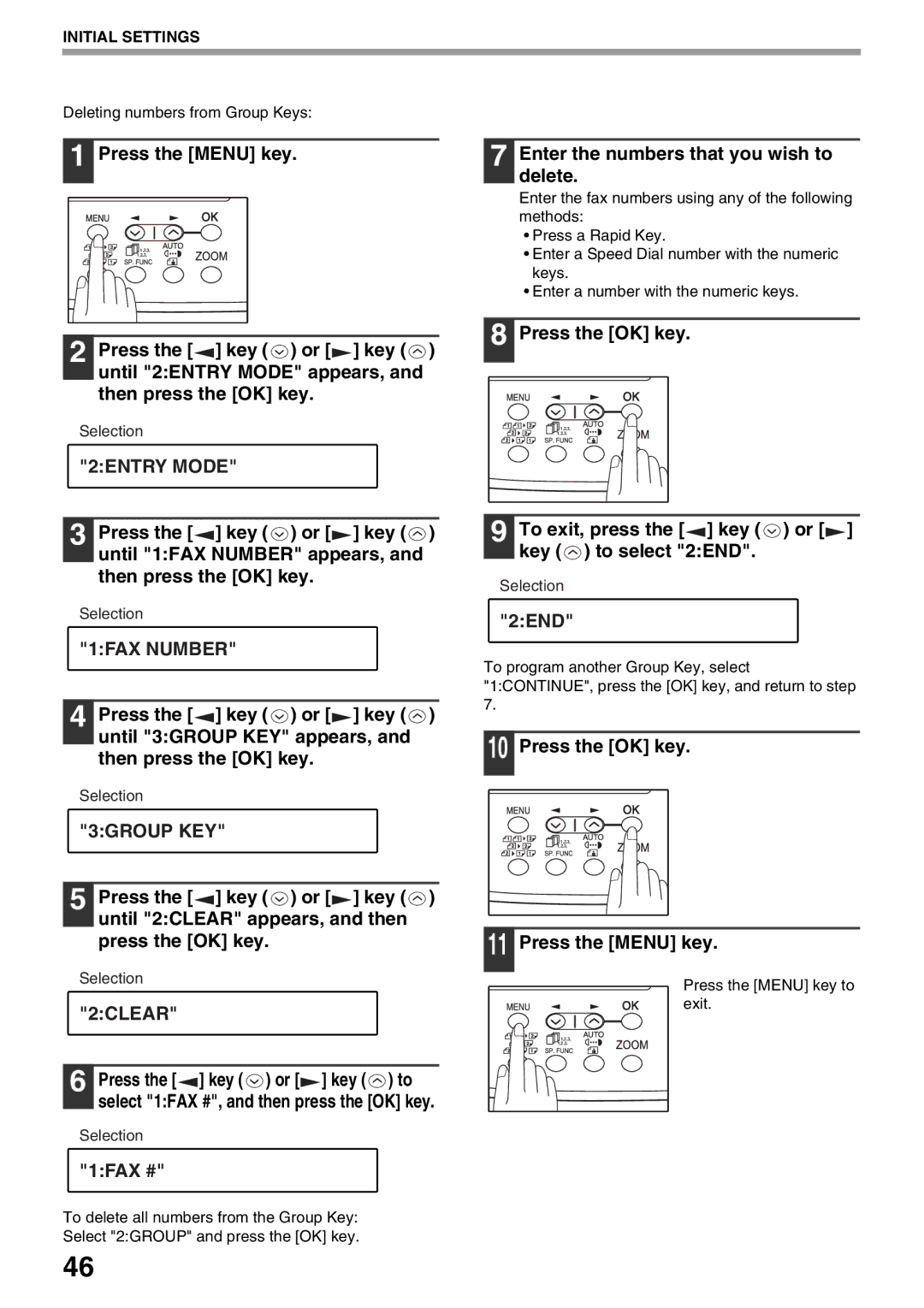 Sharp AR-FX9 manual 1FAX #, Enter the numbers that you wish to delete, 2END, Deleting numbers from Group Keys 