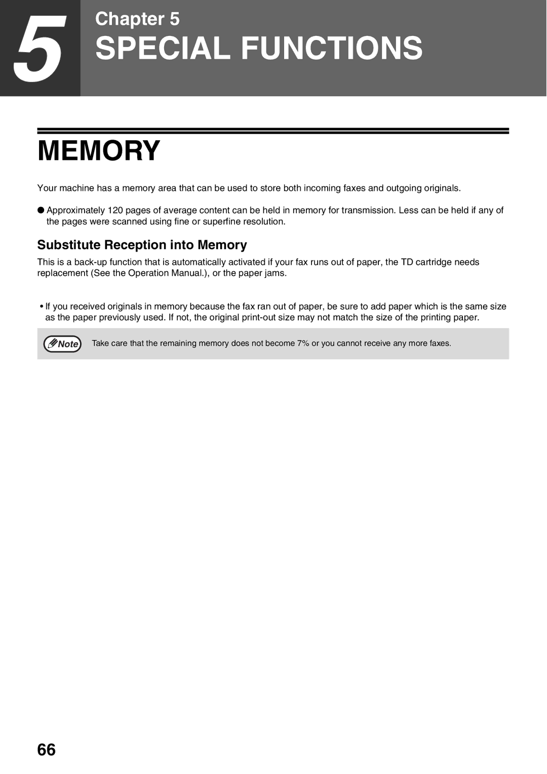 Sharp AR-FX9 manual Substitute Reception into Memory 