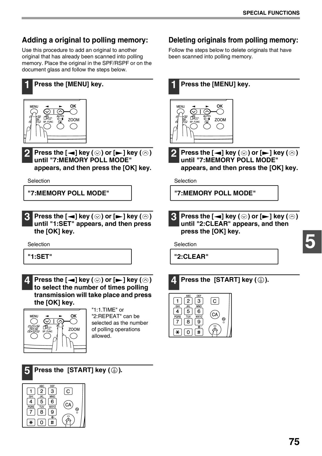 Sharp AR-FX9 manual Adding a original to polling memory, Deleting originals from polling memory 