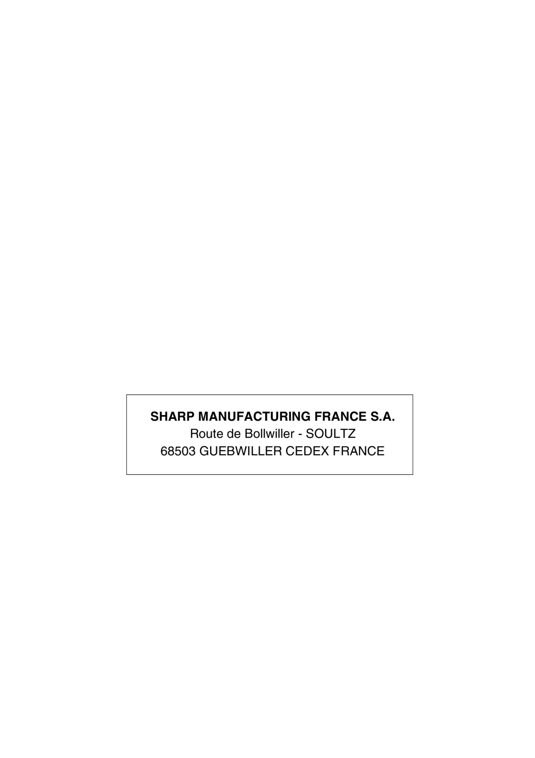 Sharp AR-FX9 manual Sharp Manufacturing France S.A 