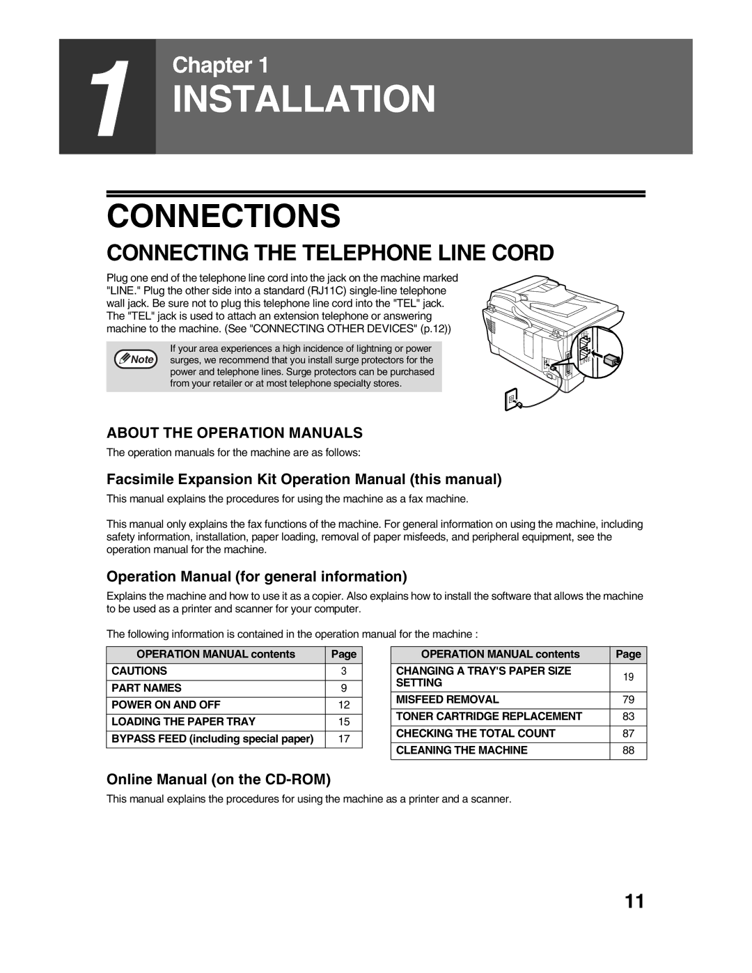 Sharp AR-FX9 appendix Connections, Connecting the Telephone Line Cord, Online Manual on the CD-ROM 