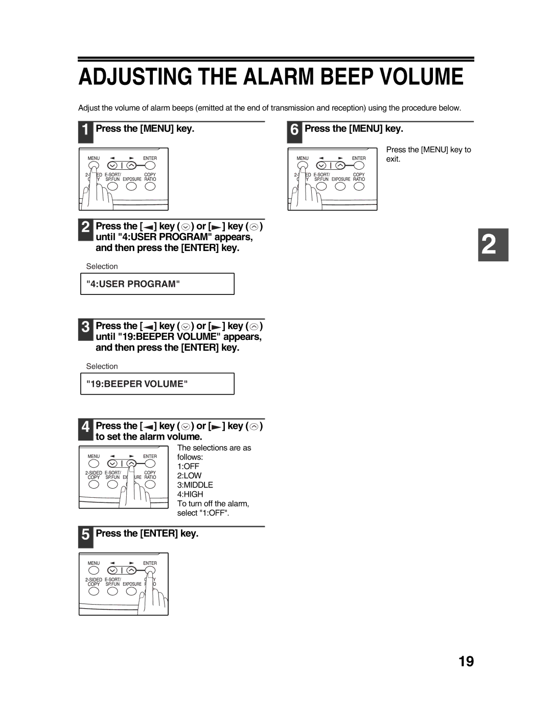 Sharp AR-FX9 appendix Adjusting the Alarm Beep Volume, Press the key or key To set the alarm volume 