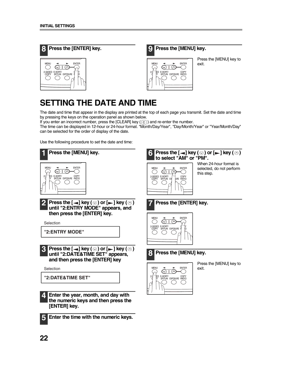 Sharp AR-FX9 appendix Setting the Date and Time, When 24-hour format is selected, do not perform this step 