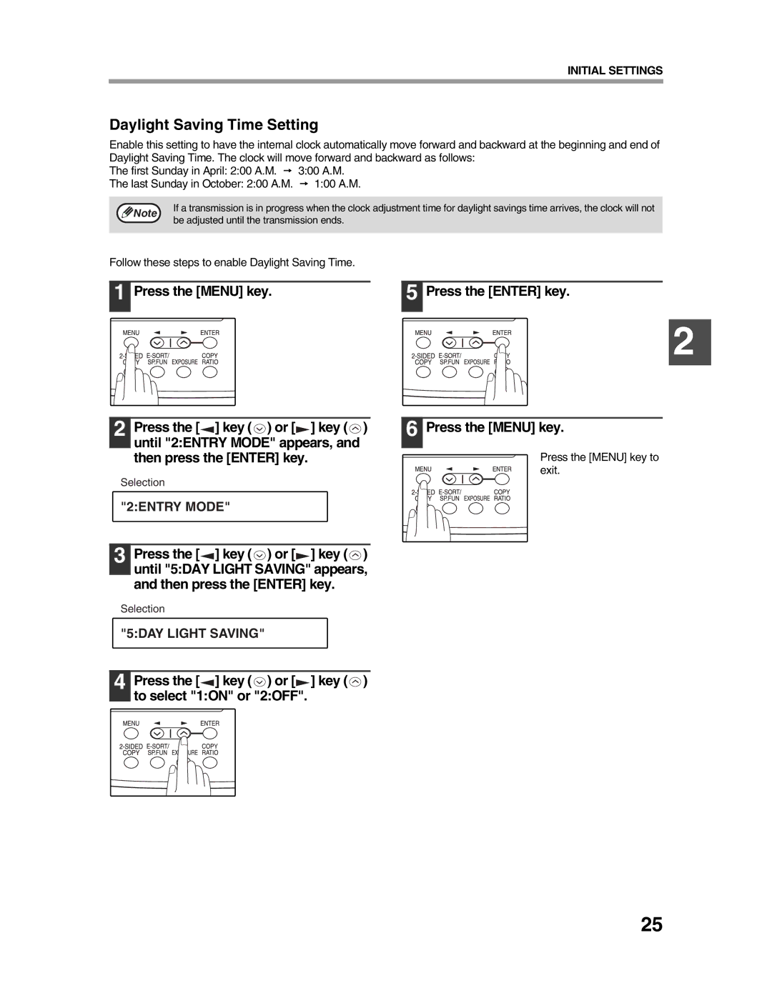 Sharp AR-FX9 appendix Daylight Saving Time Setting, Press the key or key to select 1ON or 2OFF 