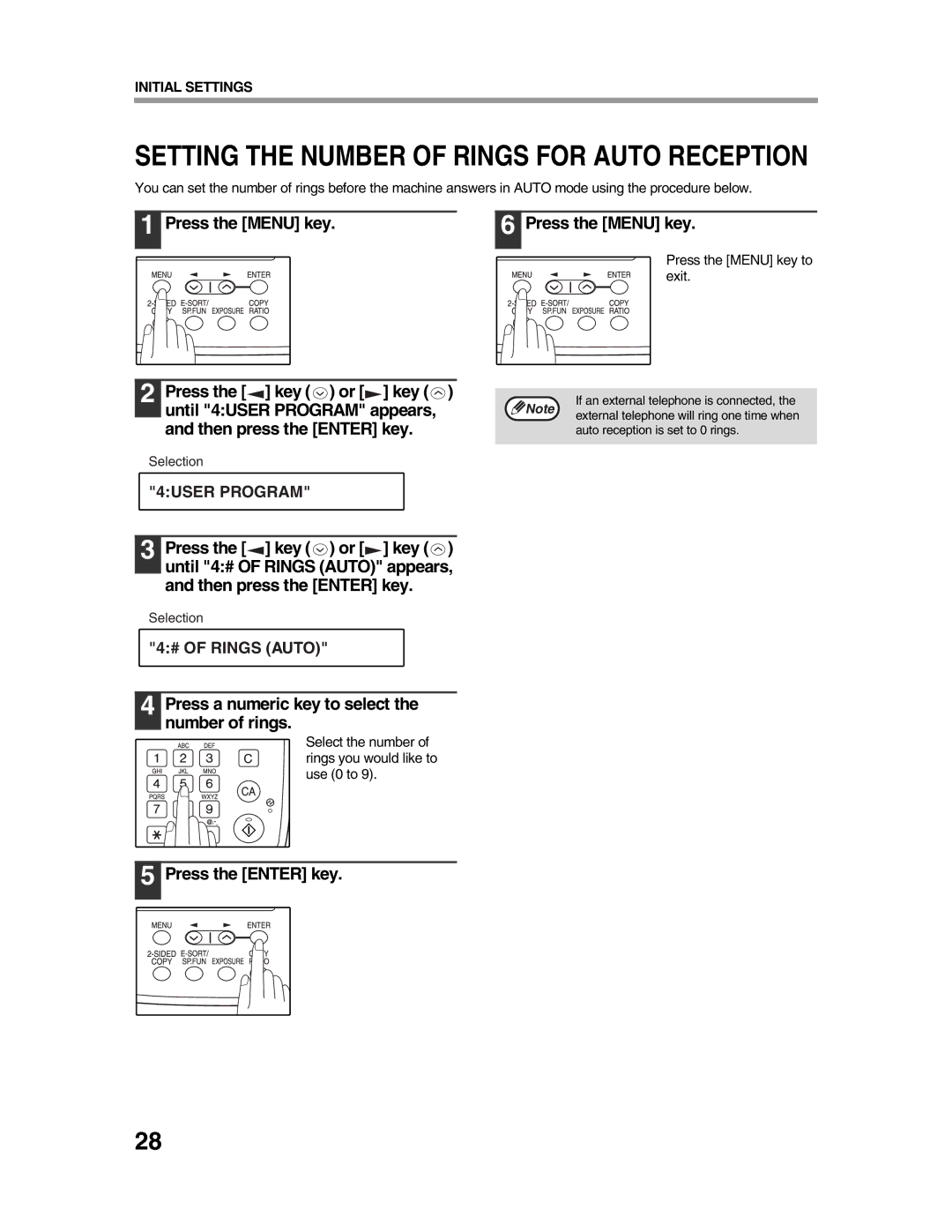 Sharp AR-FX9 appendix Setting the Number of Rings for Auto Reception, Press a numeric key to select Number of rings 