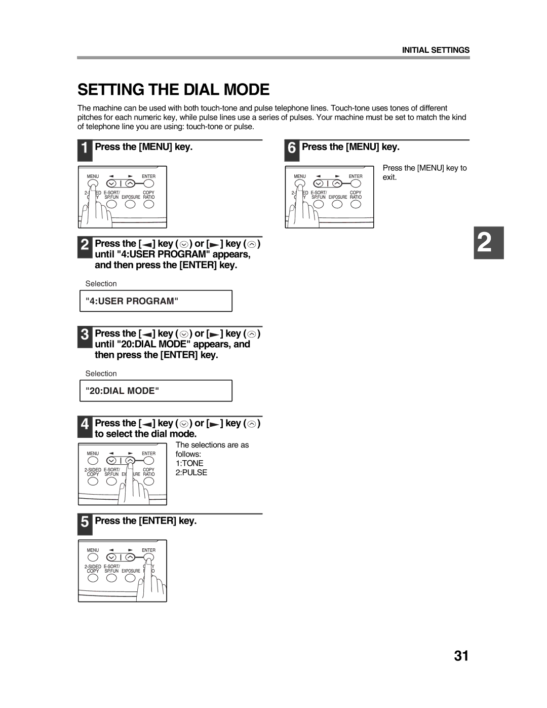 Sharp AR-FX9 appendix Setting the Dial Mode, Press the key or key To select the dial mode 