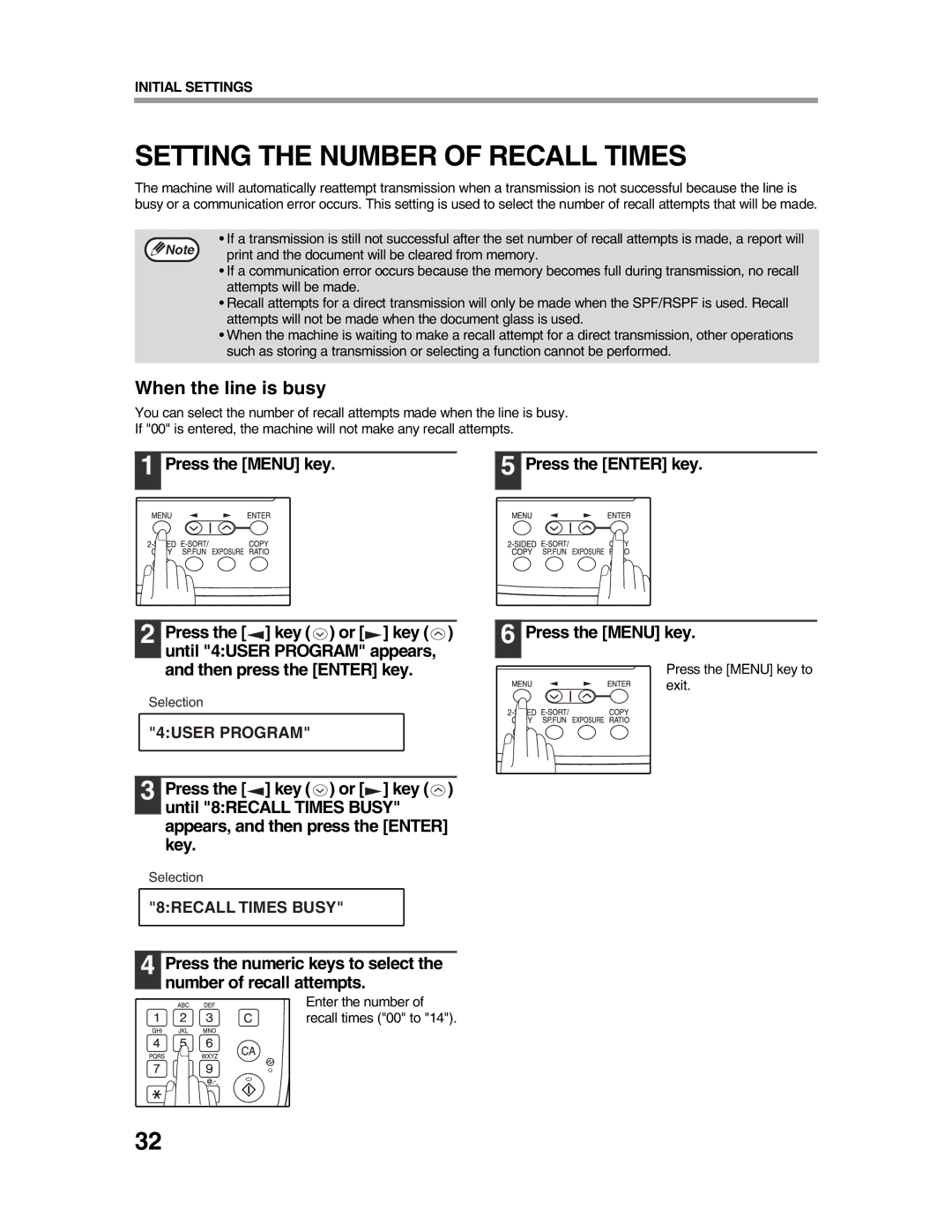 Sharp AR-FX9 appendix Setting the Number of Recall Times, When the line is busy 