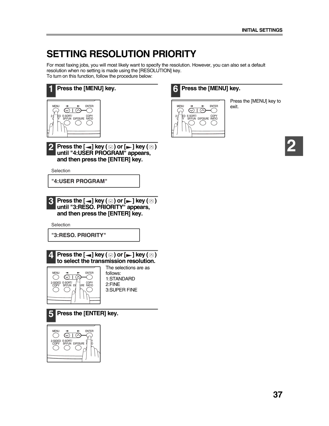 Sharp AR-FX9 appendix Setting Resolution Priority, Press the key or key To select the transmission resolution 