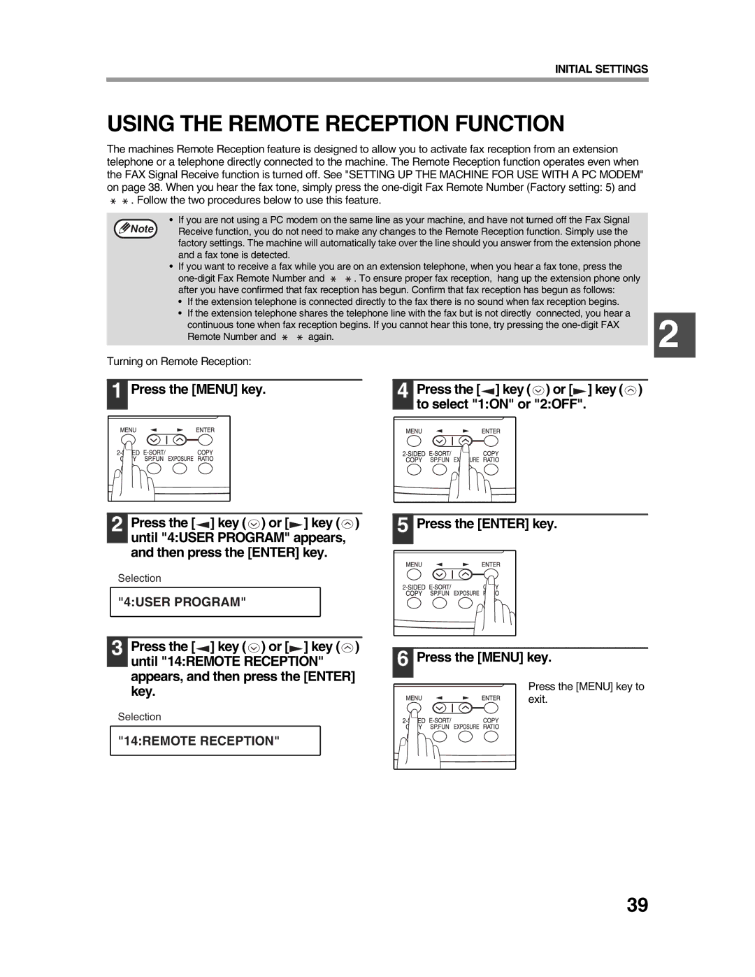 Sharp AR-FX9 appendix Using the Remote Reception Function, Turning on Remote Reception 