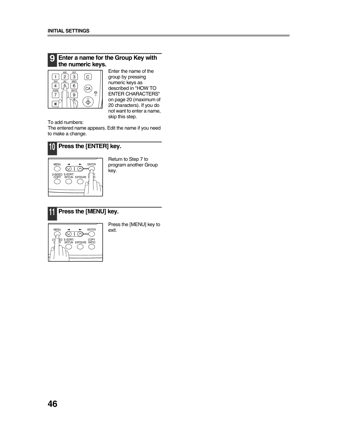 Sharp AR-FX9 appendix Enter a name for the Group Key with Numeric keys, Return to to program another Group key 