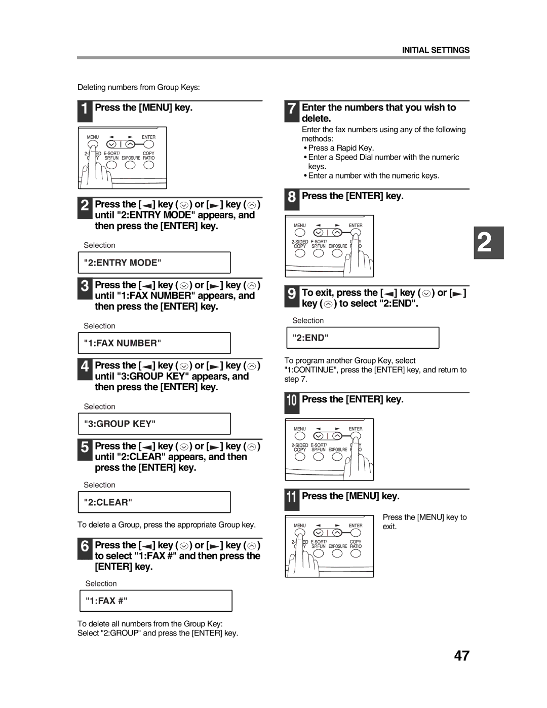 Sharp AR-FX9 appendix Enter the numbers that you wish to Delete, Deleting numbers from Group Keys 