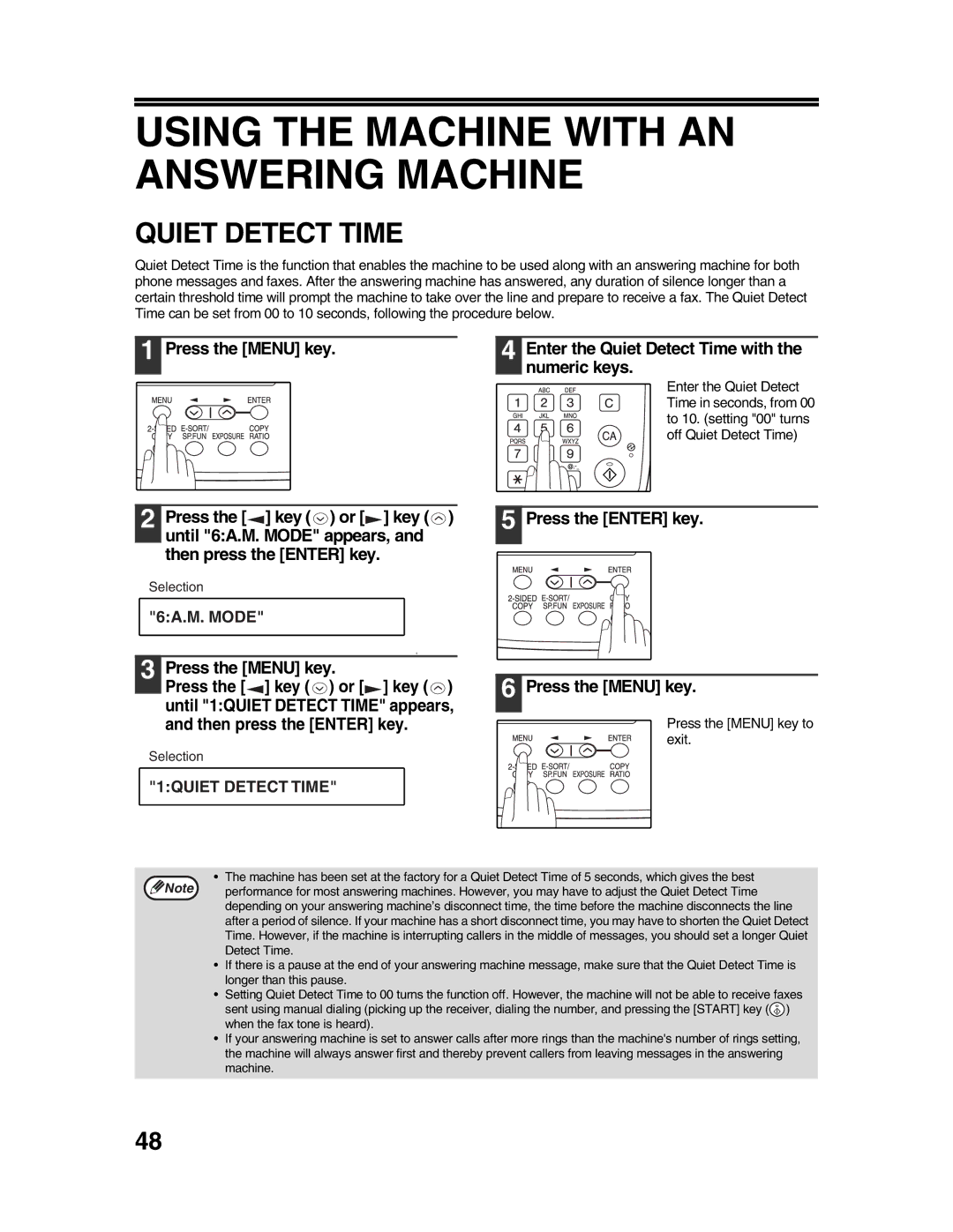 Sharp AR-FX9 appendix Using the Machine with AN Answering Machine, Enter the Quiet Detect Time with Numeric keys 