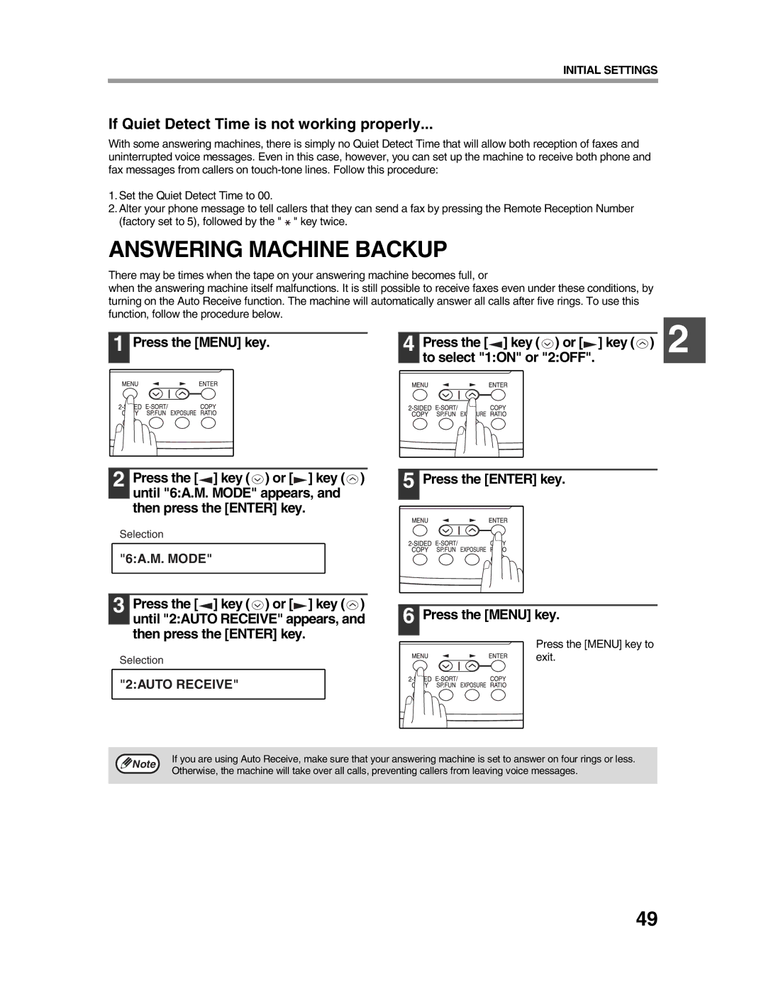 Sharp AR-FX9 appendix Answering Machine Backup, If Quiet Detect Time is not working properly 