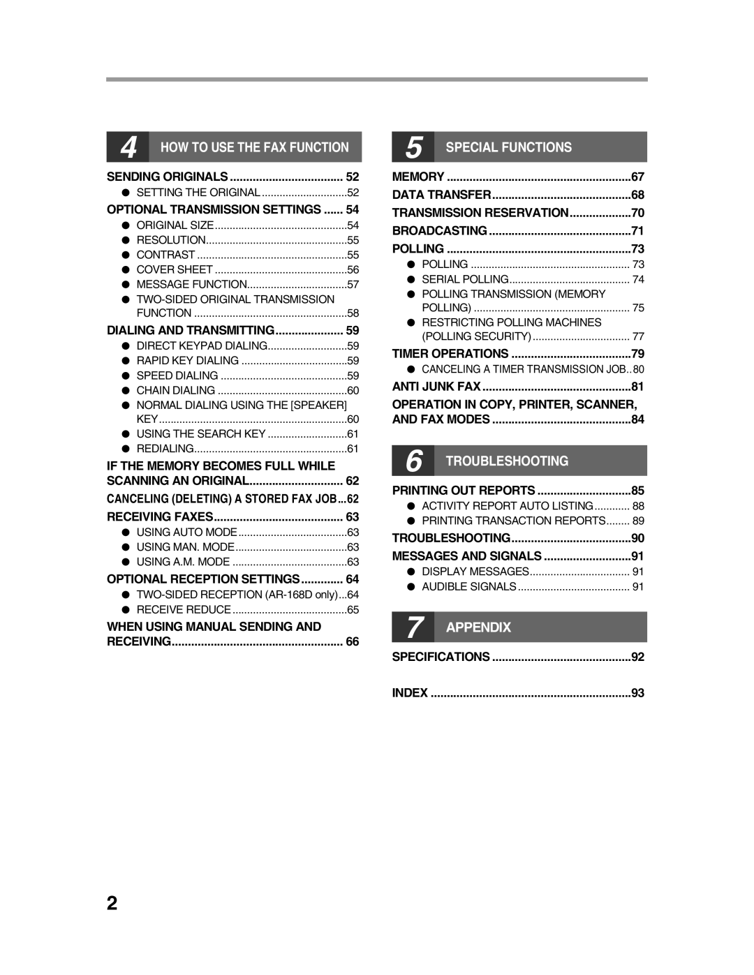 Sharp AR-FX9 appendix HOW to USE the FAX Function, TWO-SIDED Reception AR-168D only...64 