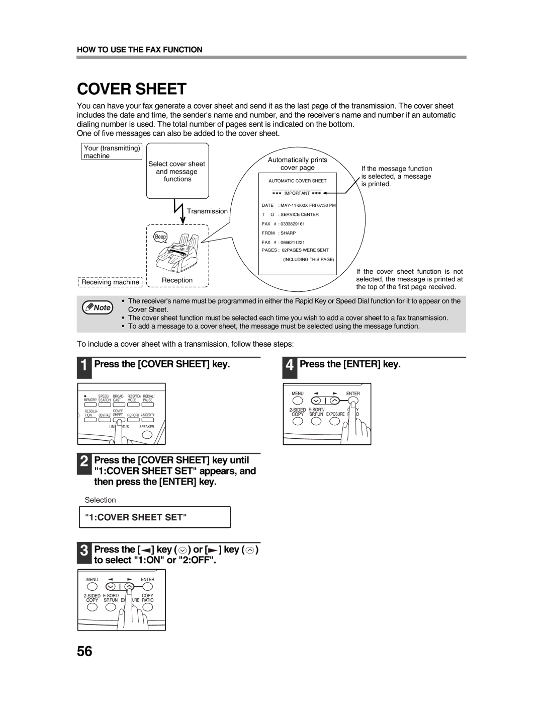 Sharp AR-FX9 appendix Cover Sheet, Automatically prints Cover 