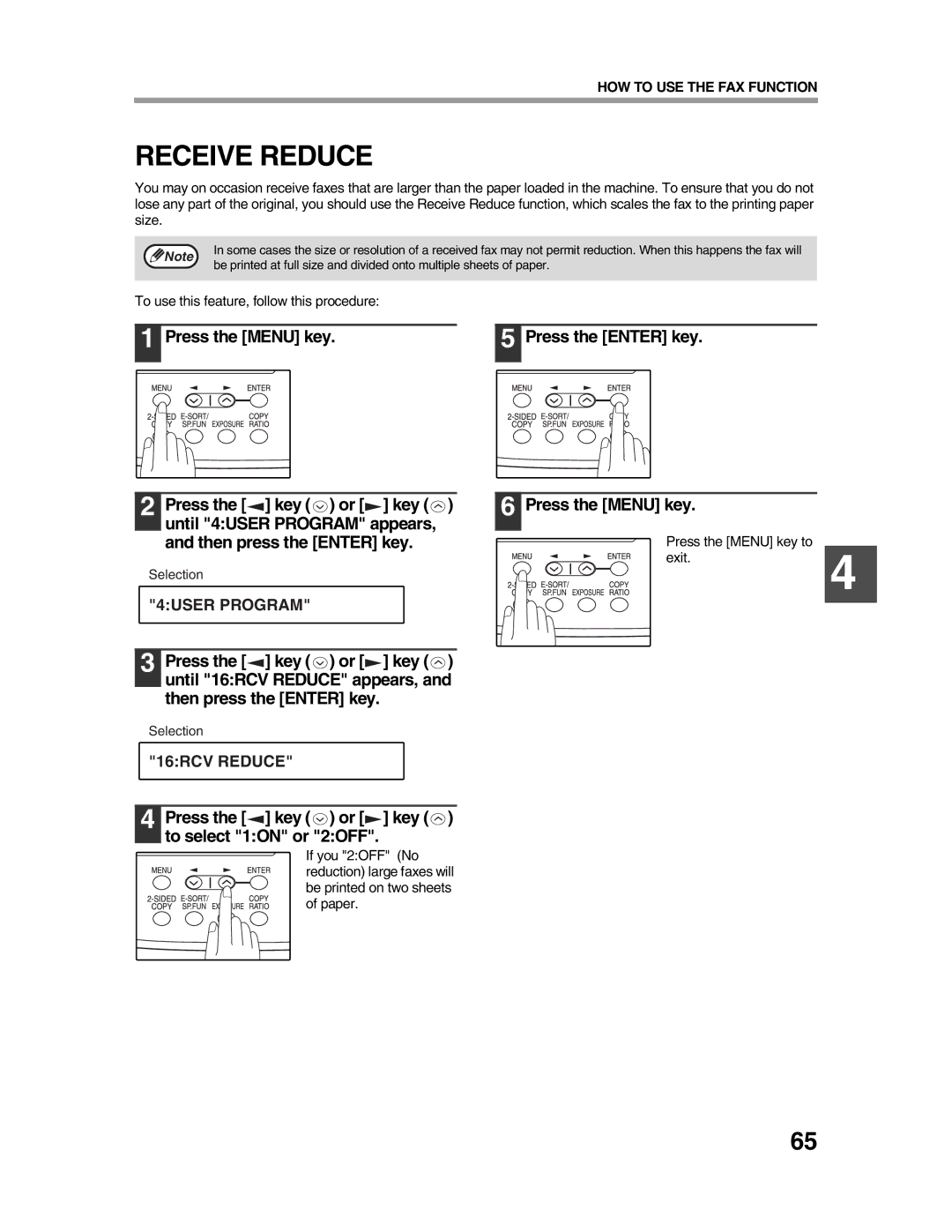 Sharp AR-FX9 appendix Receive Reduce 