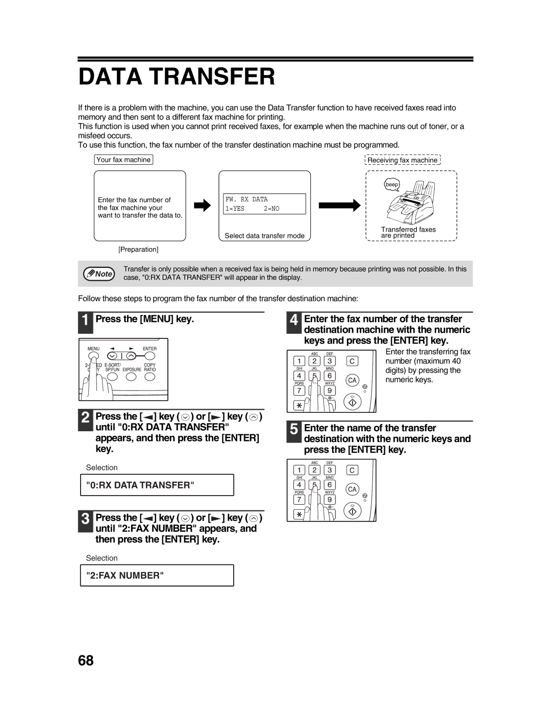 Sharp AR-FX9 appendix Data Transfer, Keys and press the Enter key 