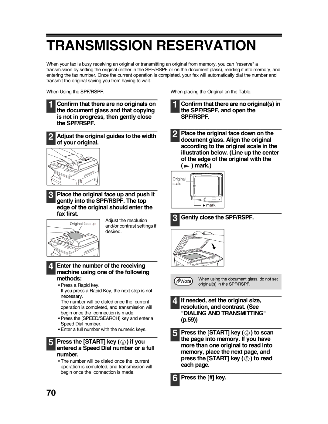 Sharp AR-FX9 Transmission Reservation, Dialing and Transmitting p.59, Press the Start key to read each Press the # key 