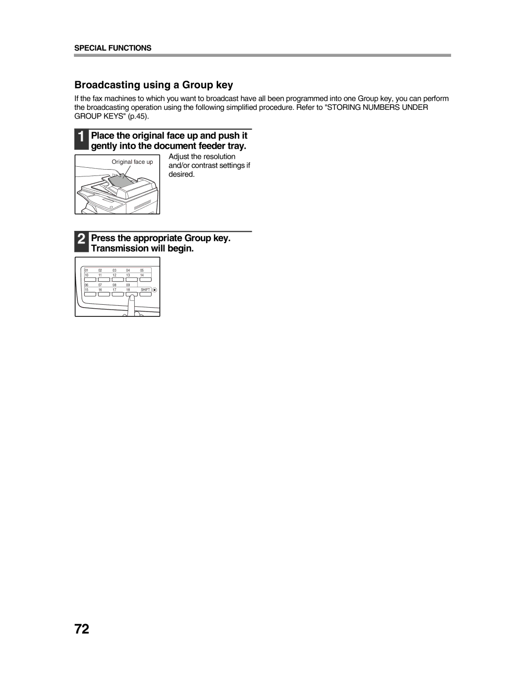 Sharp AR-FX9 appendix Broadcasting using a Group key, Press the appropriate Group key. Transmission will begin 