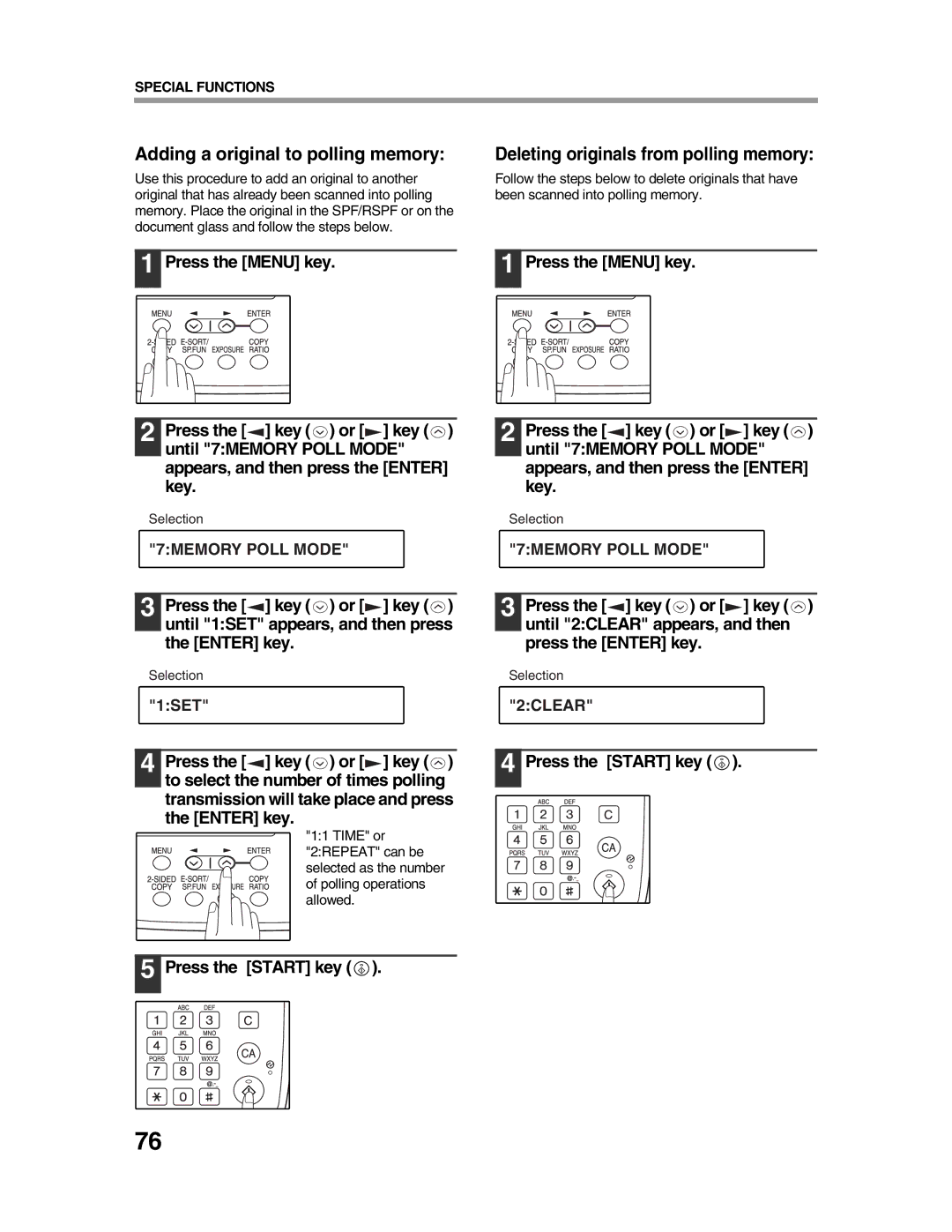 Sharp AR-FX9 appendix Adding a original to polling memory, Deleting originals from polling memory 