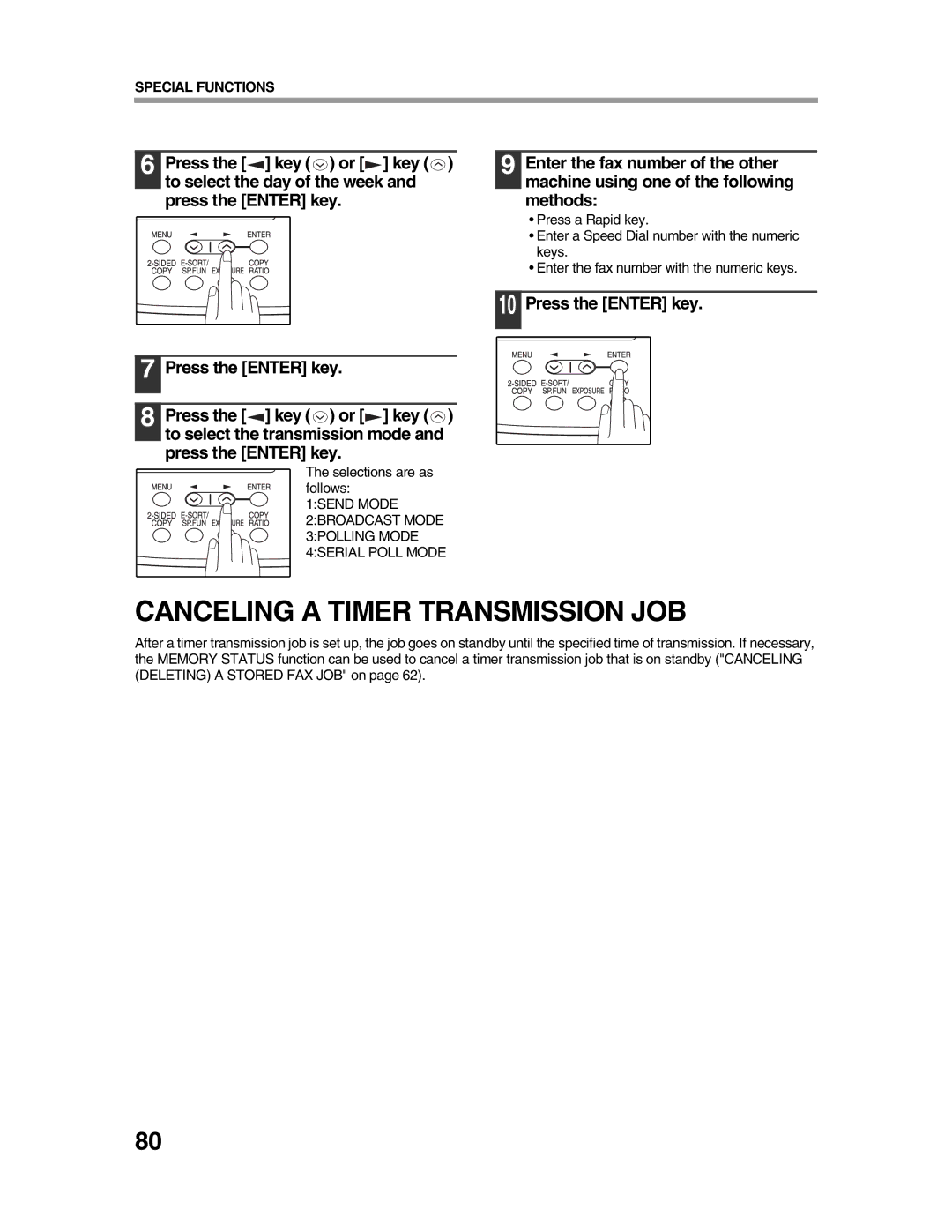 Sharp AR-FX9 appendix Canceling a Timer Transmission JOB, Press the Enter key 