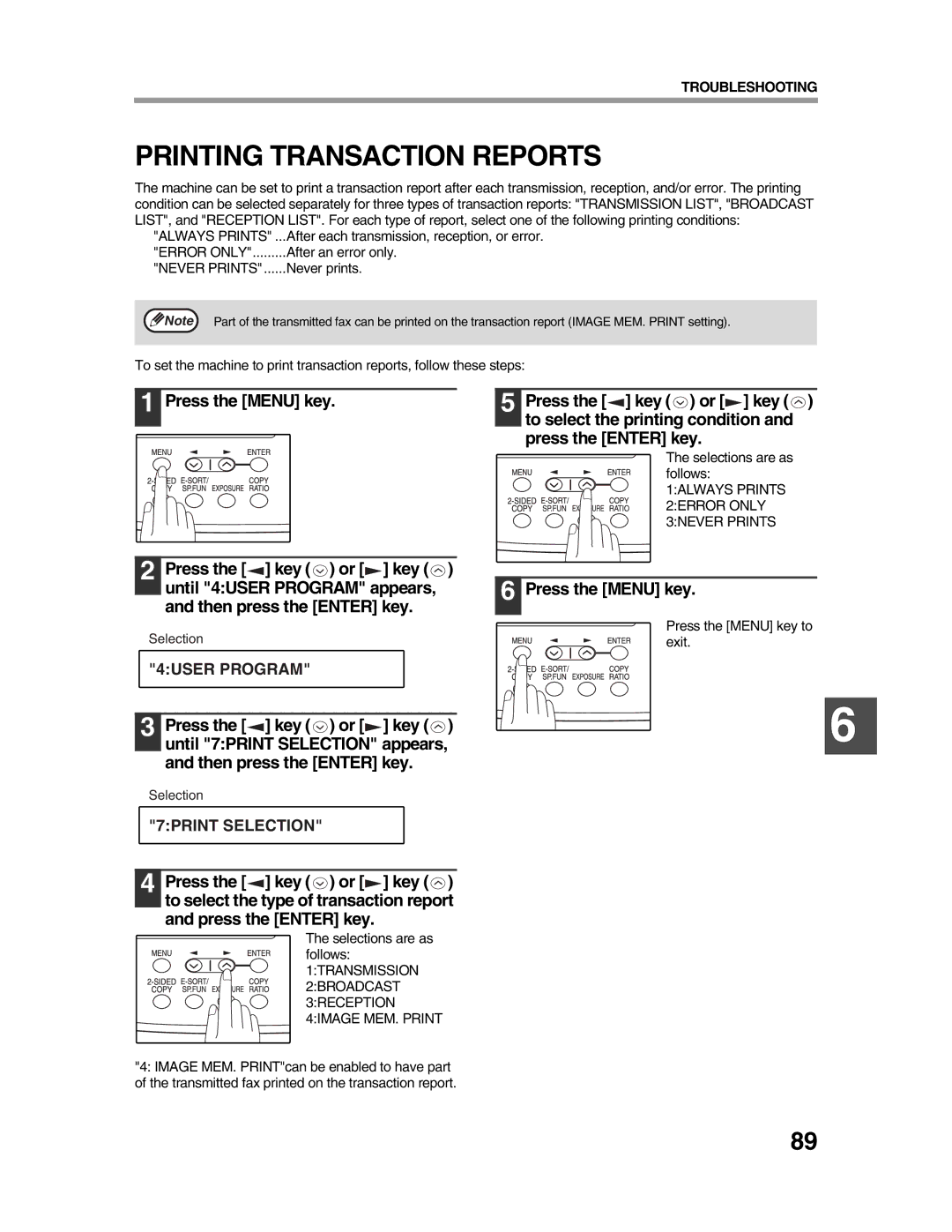 Sharp AR-FX9 appendix Printing Transaction Reports, Press the Enter key 