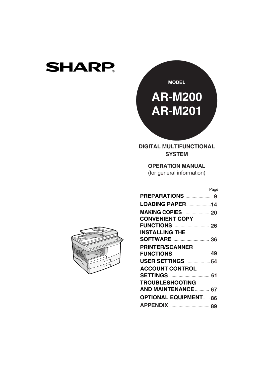 Sharp operation manual AR-M200 AR-M201 