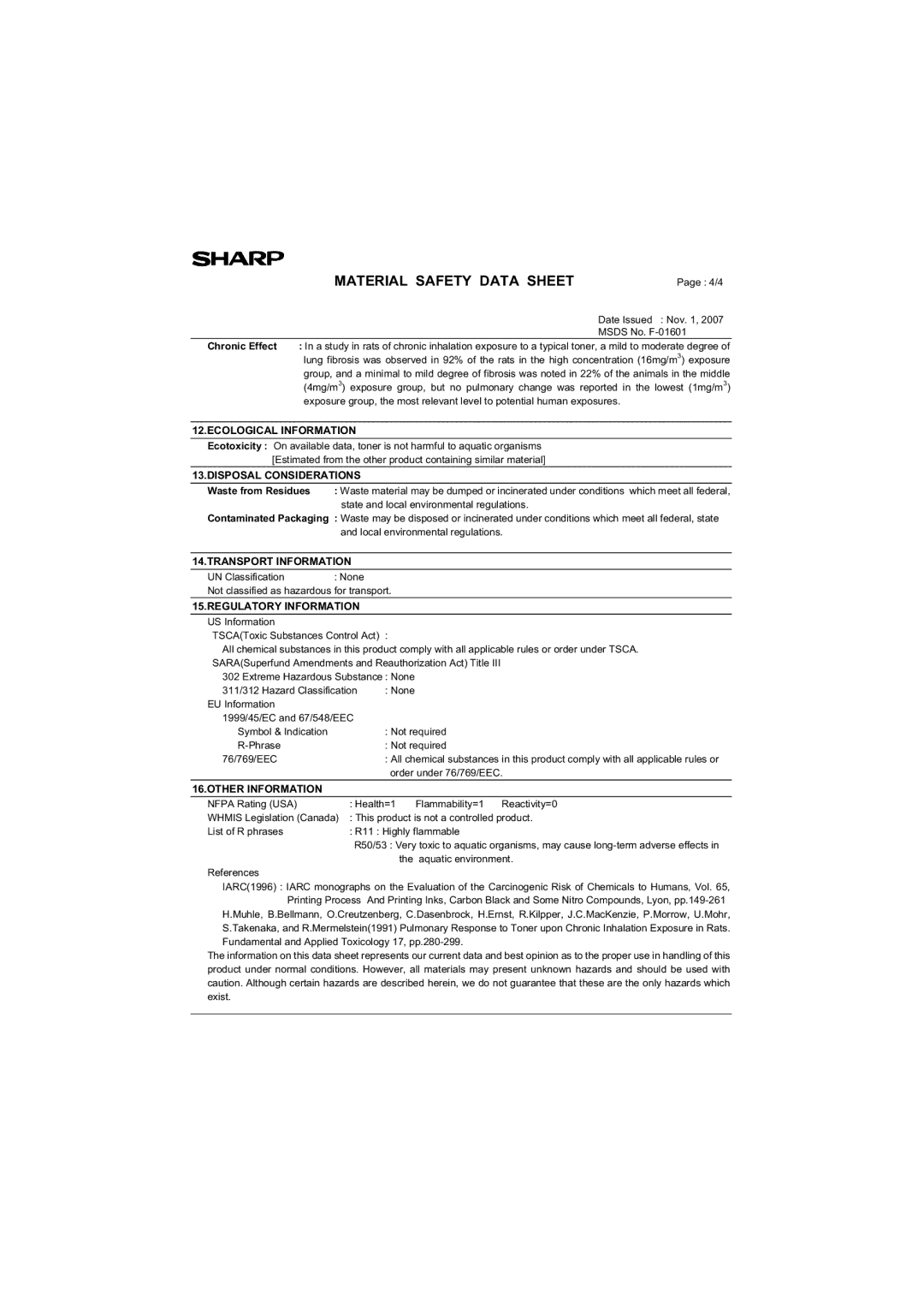 Sharp AR-M200 operation manual Transport Information 