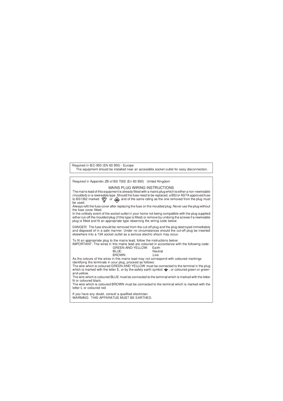 Sharp AR-M200 operation manual Mains Plug Wiring Instructions 