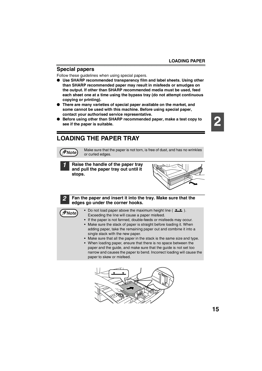 Sharp AR-M200 operation manual Loading the Paper Tray, Special papers 