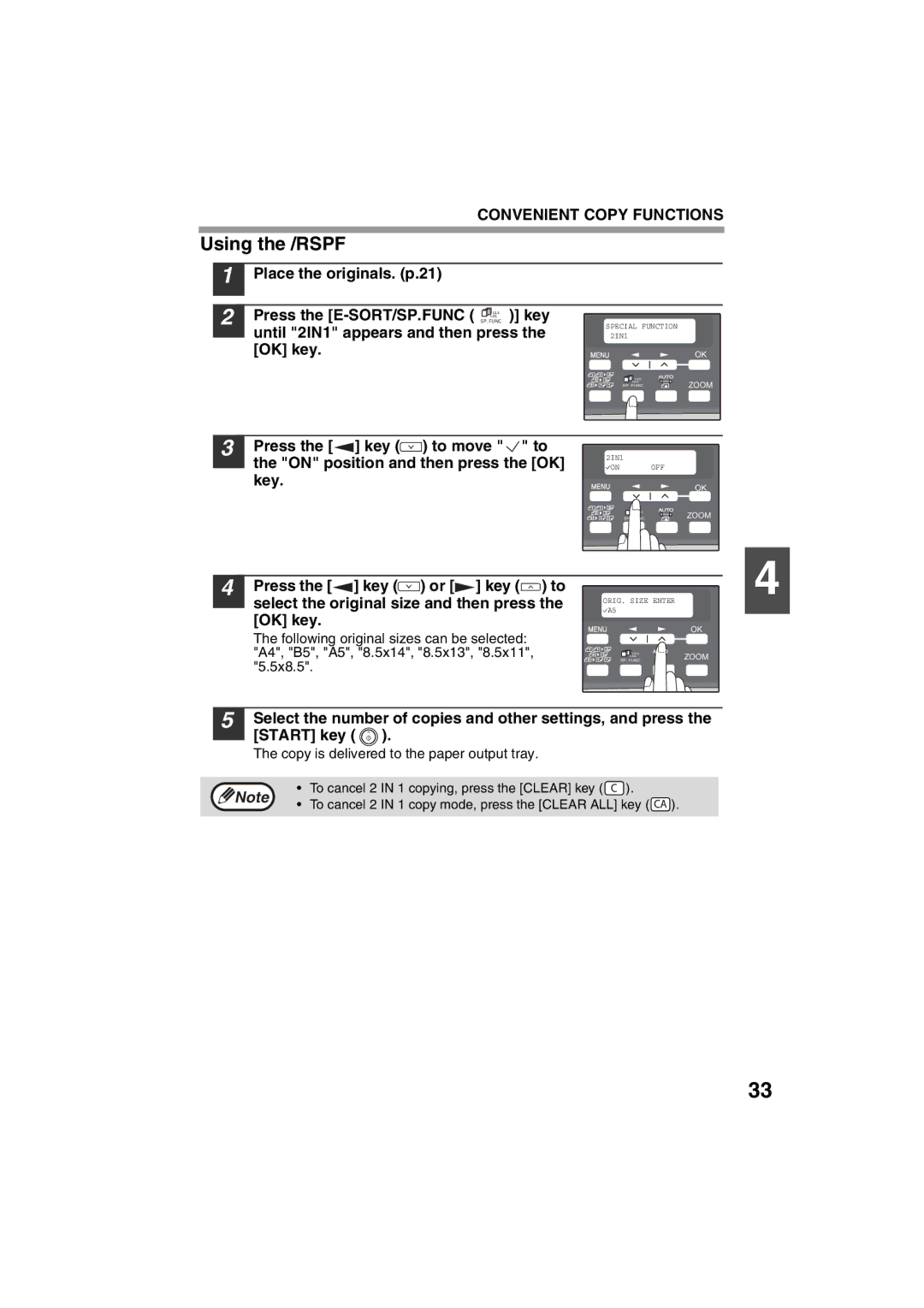 Sharp AR-M200 operation manual Using the /RSPF, Place the originals. p.21 Press the E-SORT/SP.FUNC Key 