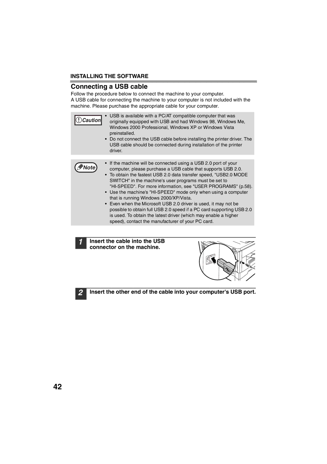 Sharp AR-M200 operation manual Connecting a USB cable 