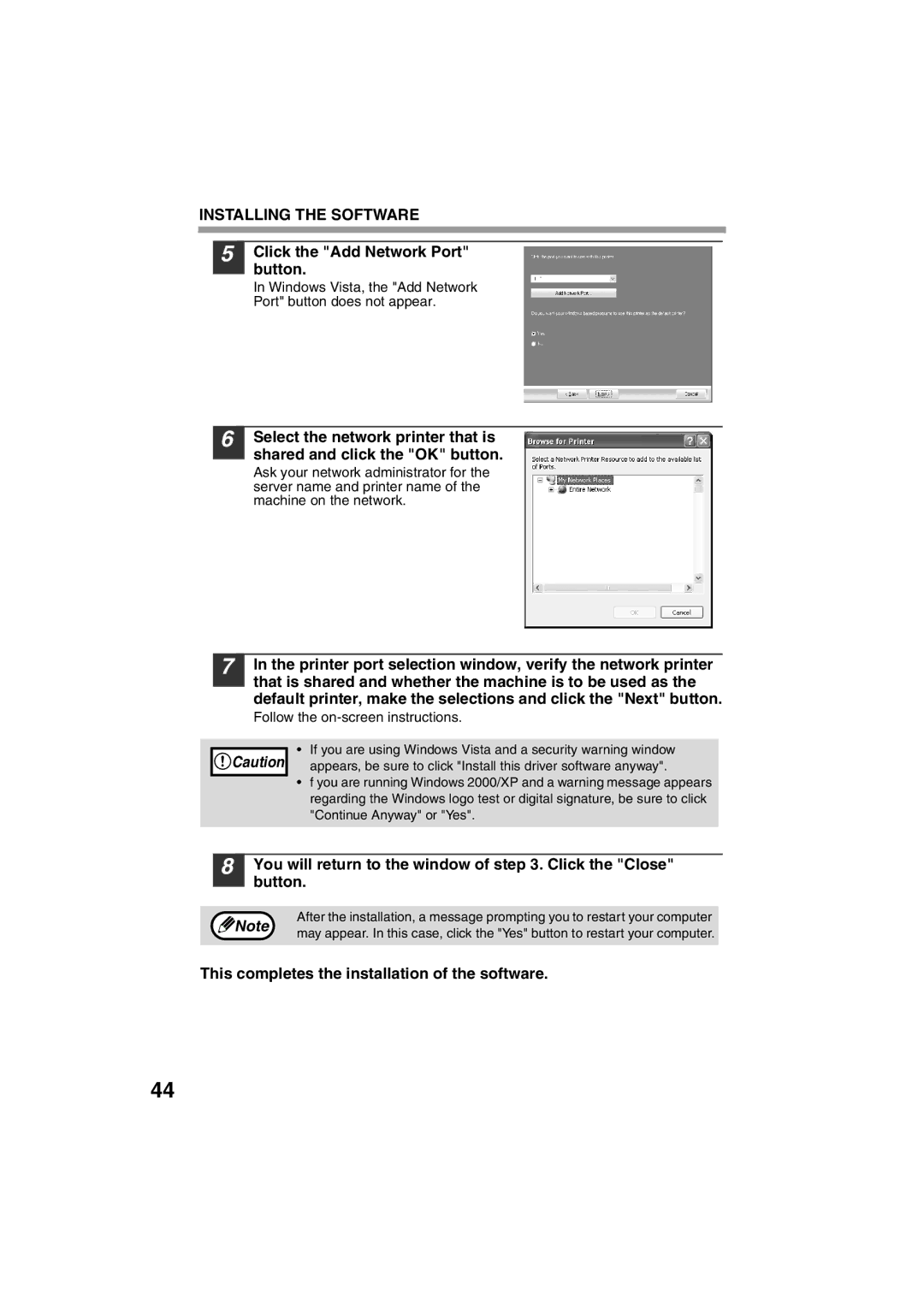 Sharp AR-M200 operation manual Click the Add Network Port button, You will return to the window of . Click the Close button 