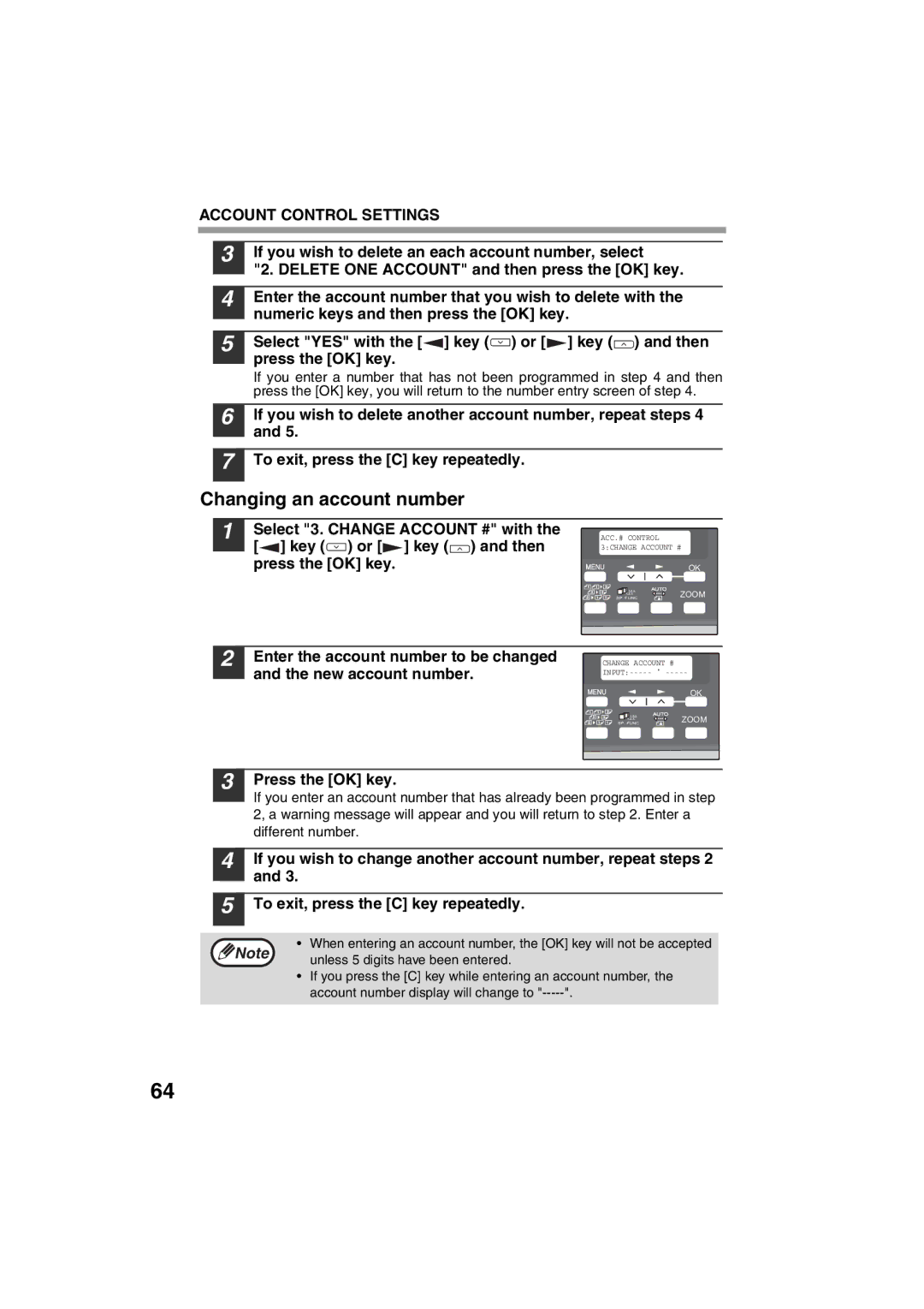 Sharp AR-M200 operation manual Changing an account number 