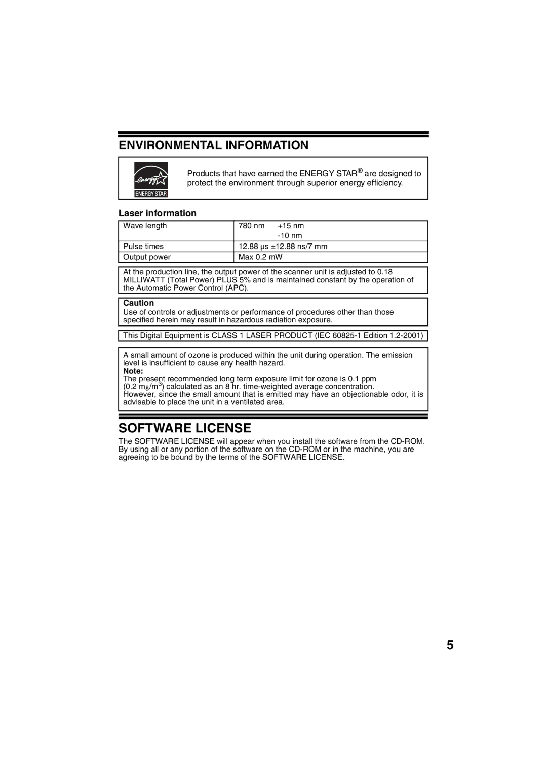 Sharp AR-M200 operation manual Software License, Laser information 