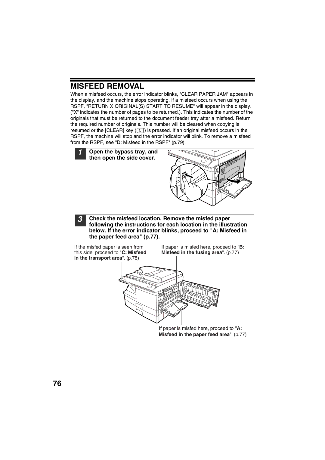 Sharp AR-M200 operation manual Misfeed Removal 