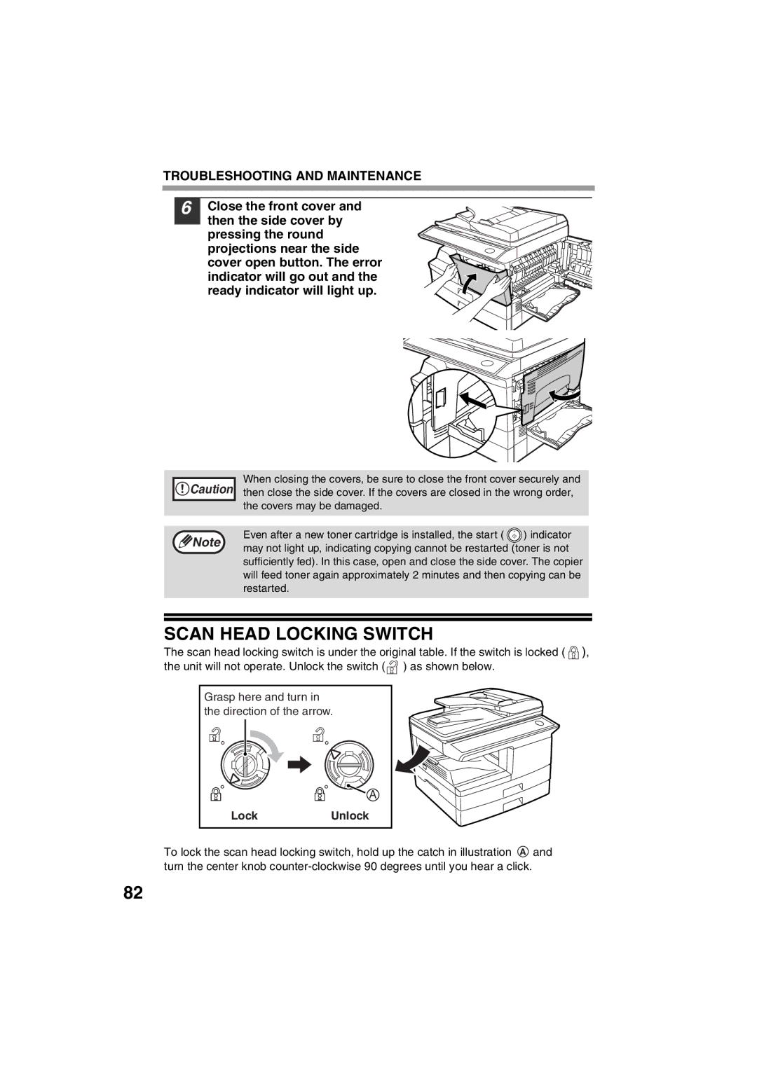 Sharp AR-M200 operation manual Scan Head Locking Switch, LockUnlock 