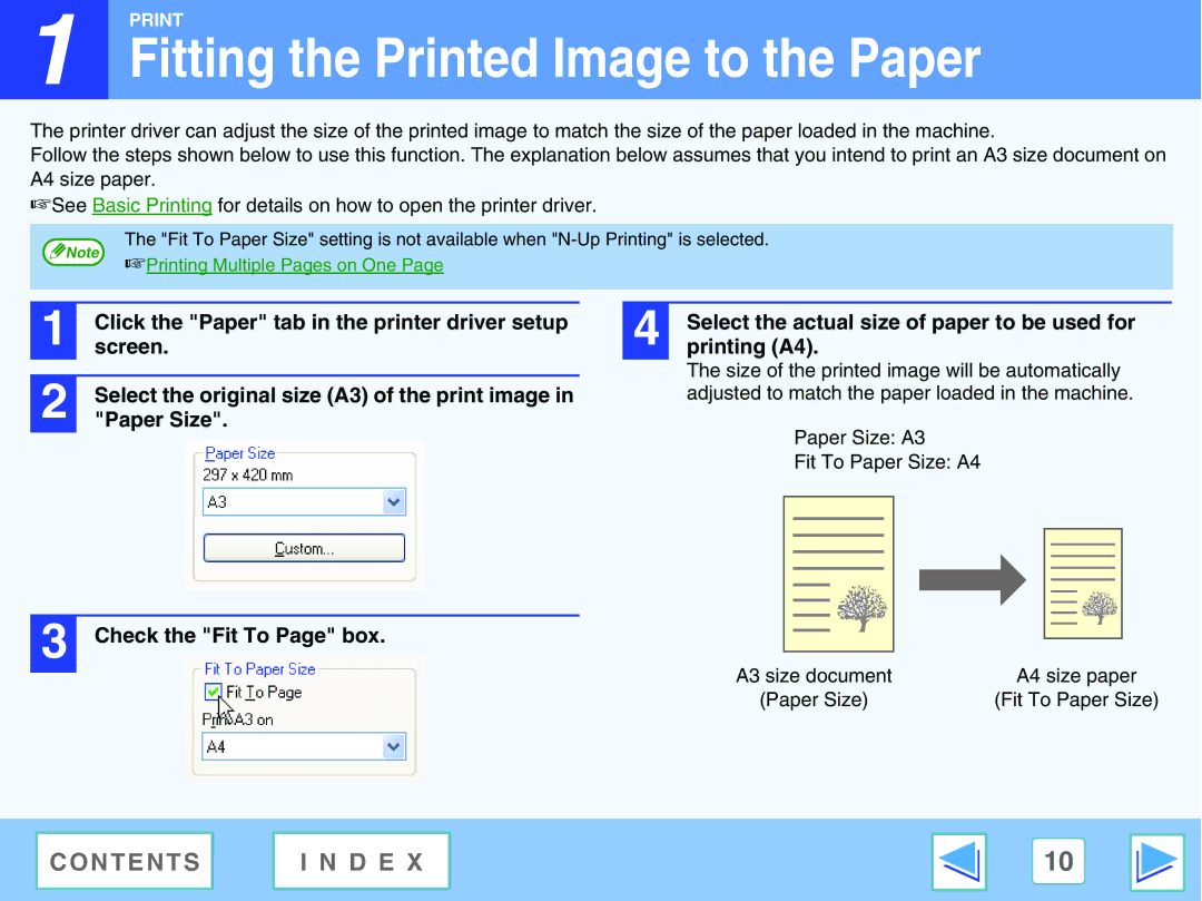 Sharp AR-M205, AR-M160 Fitting the Printed Image to the Paper, Screen, Paper Size, Printing A4, Check the Fit To Page box 