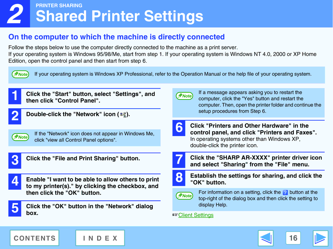 Sharp AR-M205, AR-M160 manual Shared Printer Settings, On the computer to which the machine is directly connected 