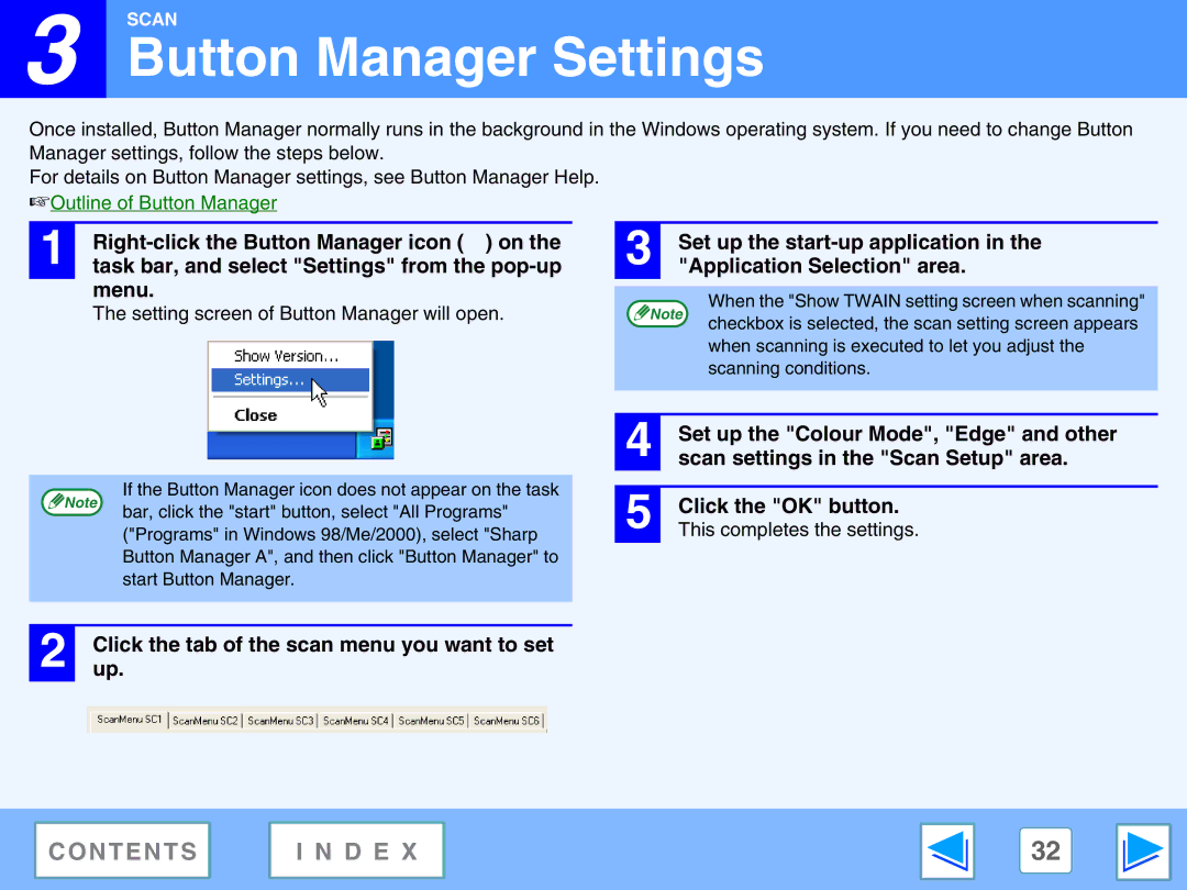 Sharp AR-M205, AR-M160 manual Button Manager Settings 