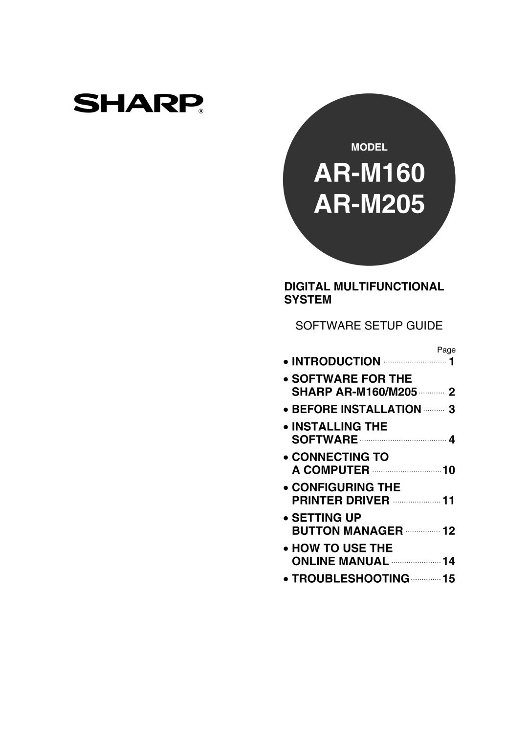Sharp setup guide AR-M160 AR-M205 
