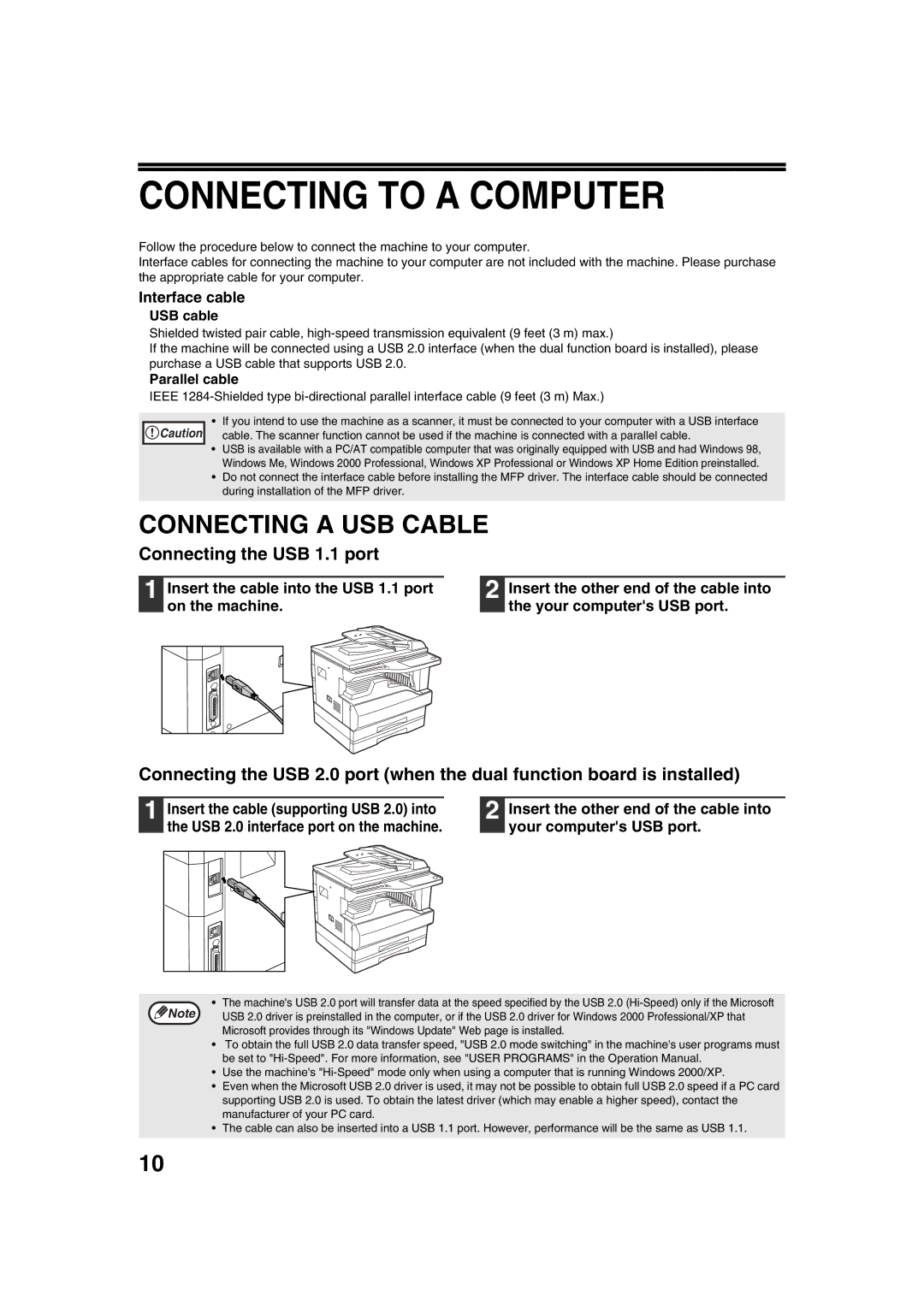 Sharp AR-M205, AR-M160 Connecting to a Computer, Connecting a USB Cable, Connecting the USB 1.1 port, Interface cable 