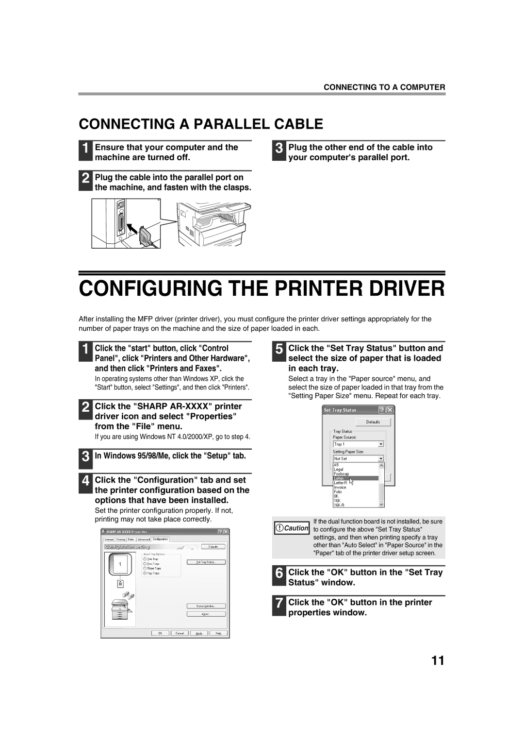 Sharp AR-M160, AR-M205 setup guide Configuring the Printer Driver, Connecting a Parallel Cable 