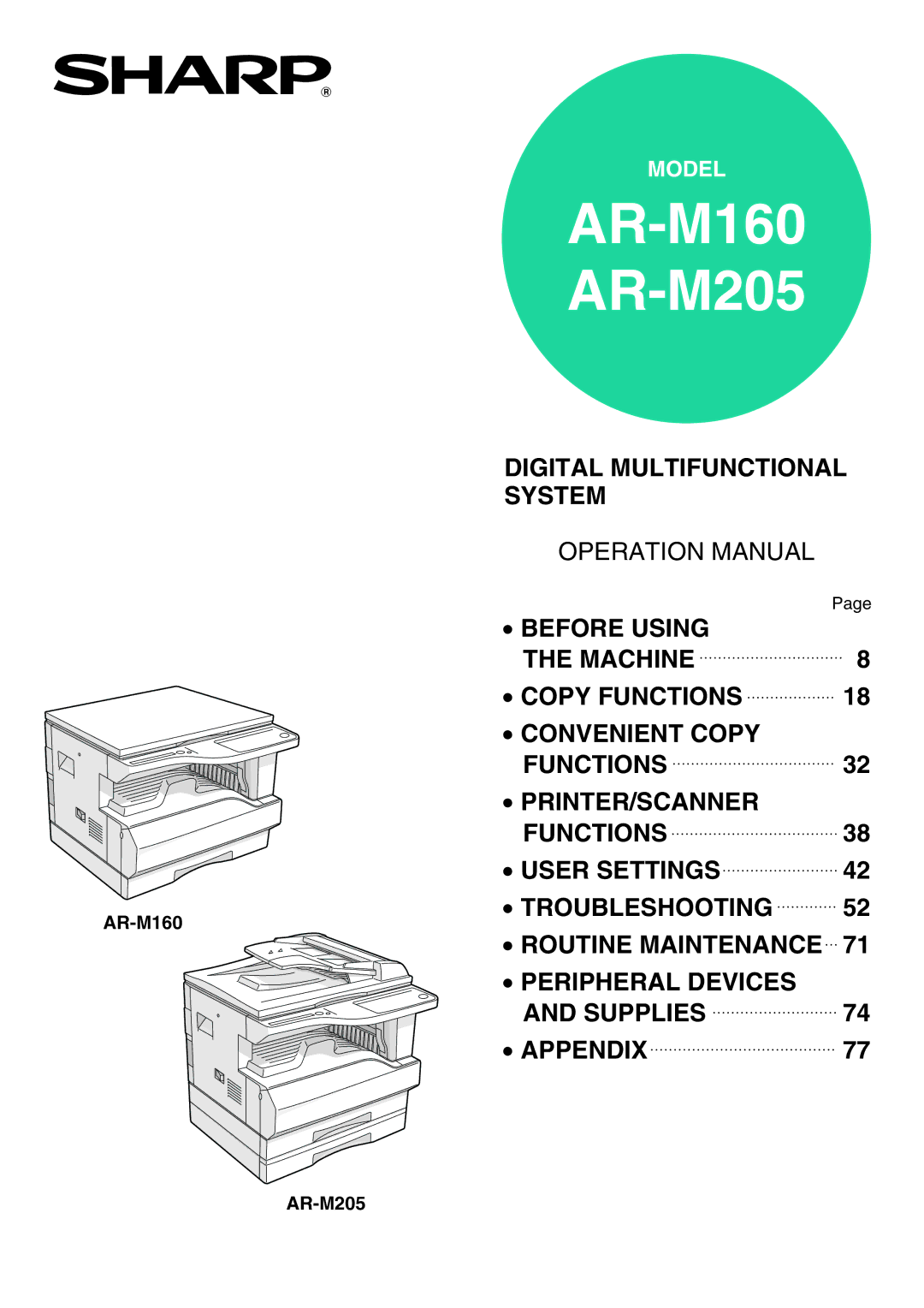 Sharp AR-M205 manual AR-M160/M205 Online Manual 