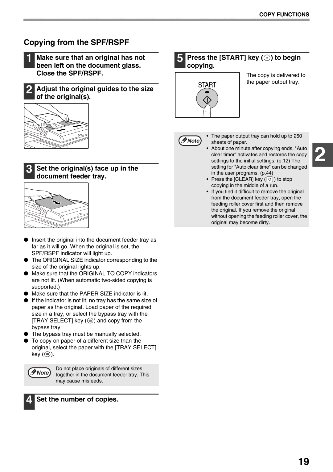 Sharp AR-M160 Copying from the SPF/RSPF, Set the originals face up in the document feeder tray, Set the number of copies 