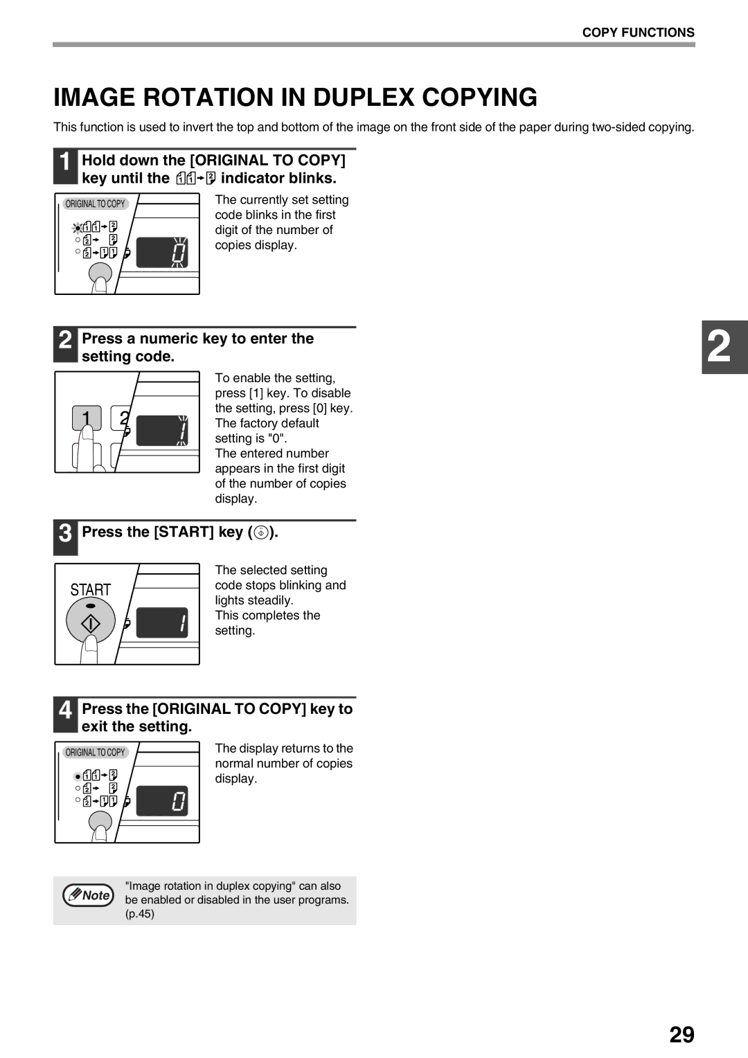 Sharp AR-M160, AR-M205 operation manual Image Rotation in Duplex Copying, Press a numeric key to enter Setting code 