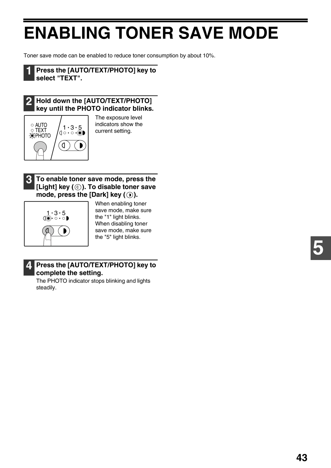 Sharp AR-M160, AR-M205 operation manual Enabling Toner Save Mode, When enabling toner, Save mode, make sure, light blinks 