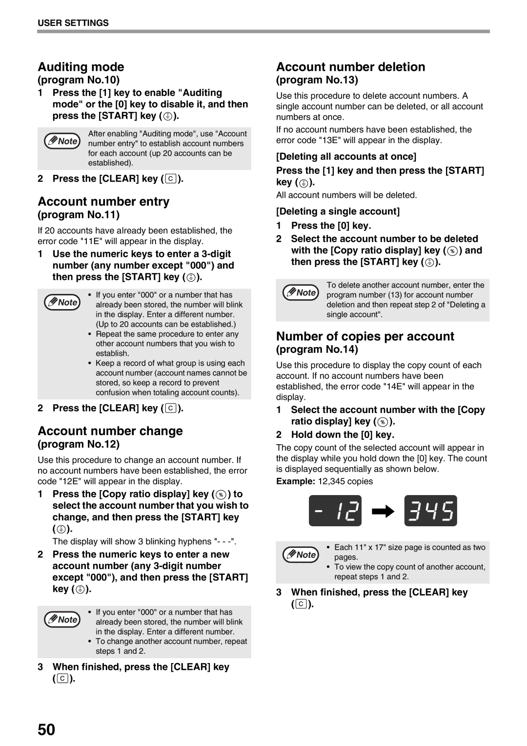 Sharp AR-M205, AR-M160 operation manual Auditing mode, Account number entry, Account number change, Account number deletion 