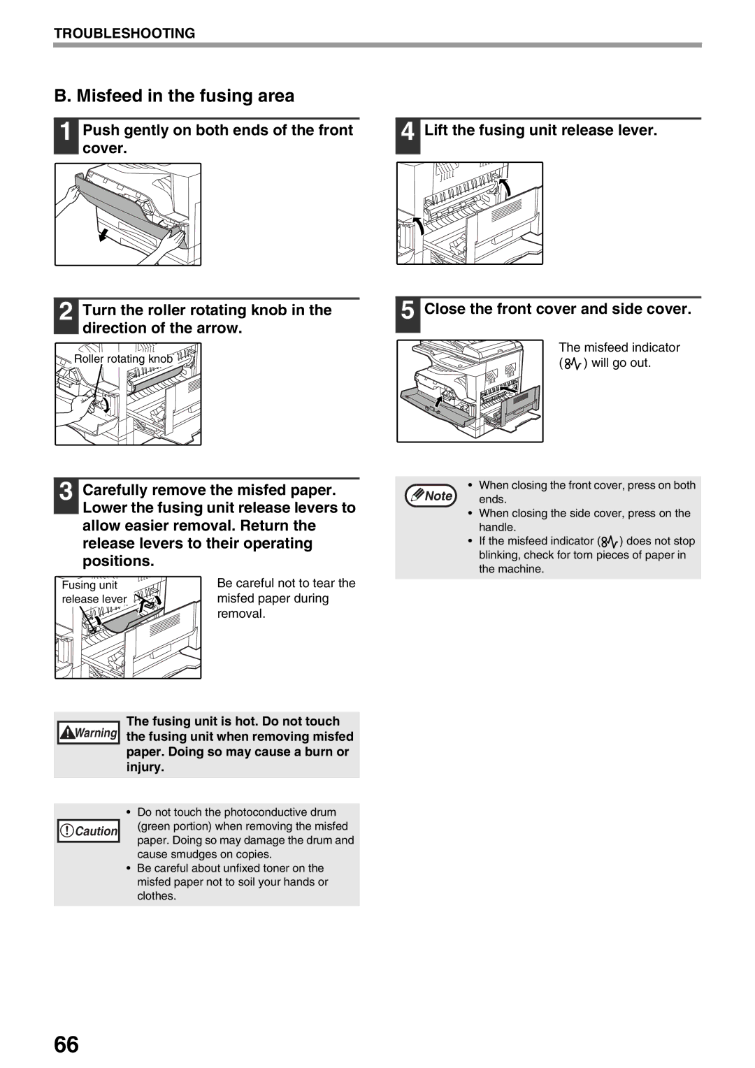 Sharp AR-M205, AR-M160 operation manual Misfeed in the fusing area 